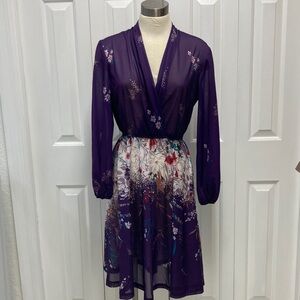Vintage 1970s 80s dress Purple Floral Dress